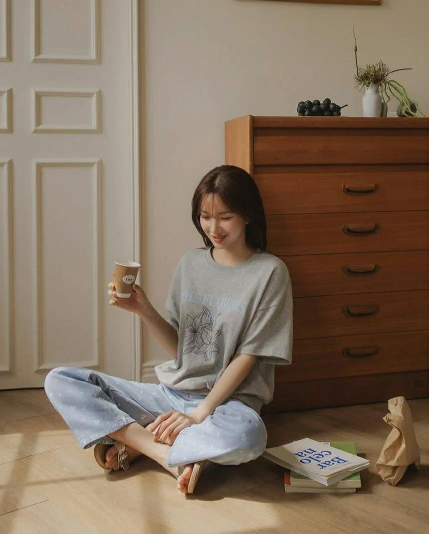 花朵圖案棉上衣